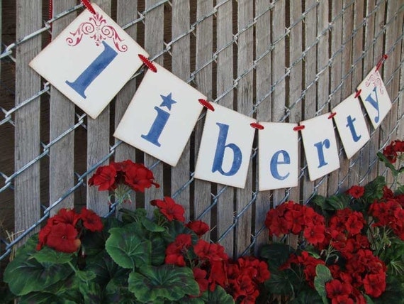 4th of July decoration LIBERTY banner swag garland photoprop Il_570xn
