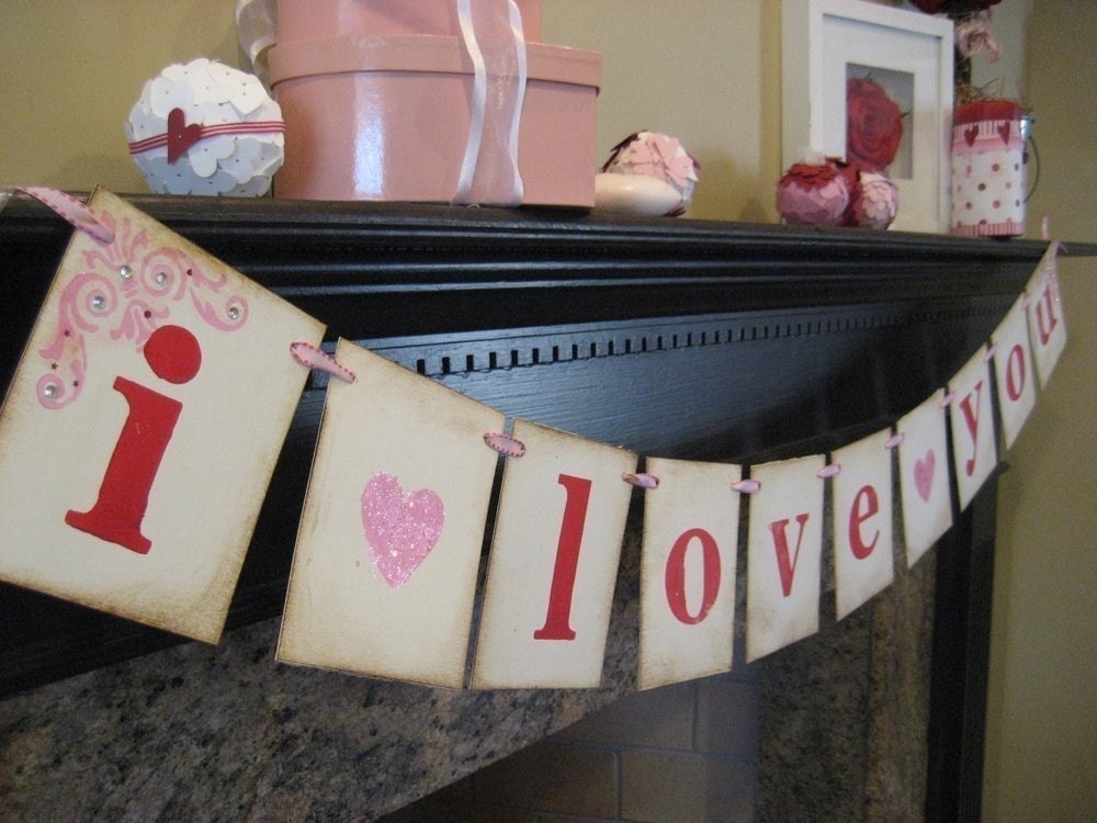 I LOVE YOU Valentine Wedding Banner Garland Sign Decoration, Pink and Red