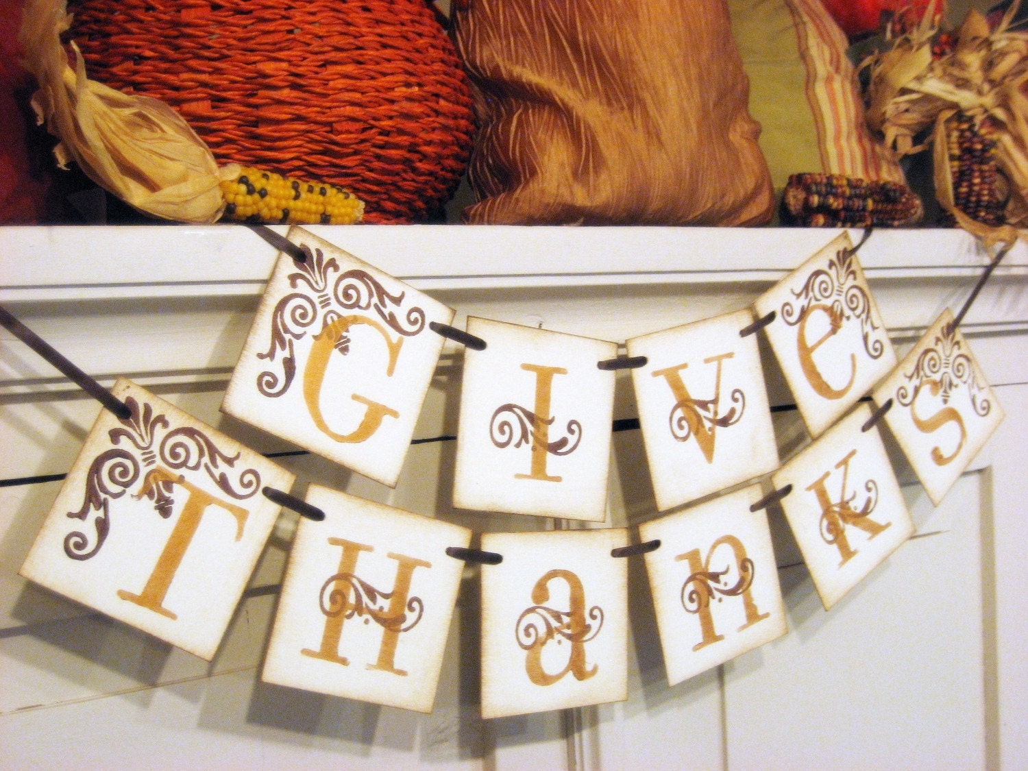 Thanksgiving Decoration GIVE THANKS Fall Banner hostess gift