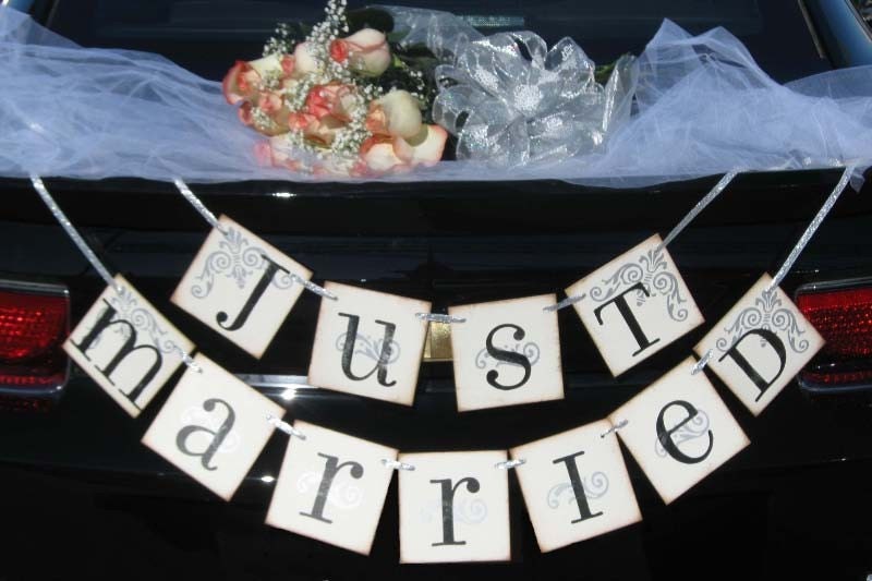 JUST MARRIED Customized colors Banner Sign Garland