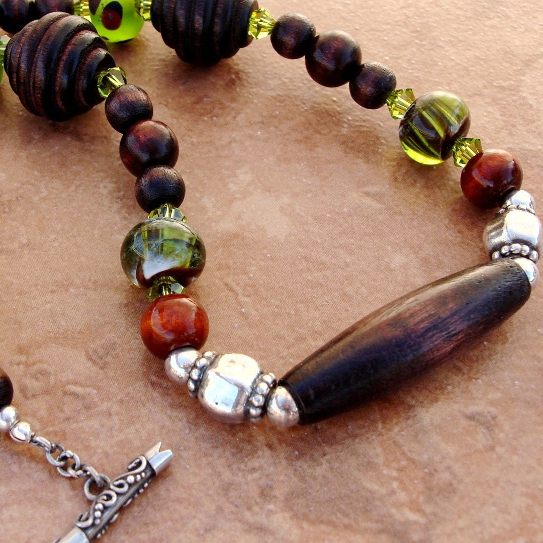 RESERVED For Maggie Samudia at Etsy - Havana Nights - Handmade Lampwork Beads, Wood, Swarovski Crystals, and Sterling Silver