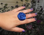 Rosette rings, fabric flower rings, deep royal blue, wedding accessory, bridal gift, all occasion, teen, prom,ultimate accessory, fits most