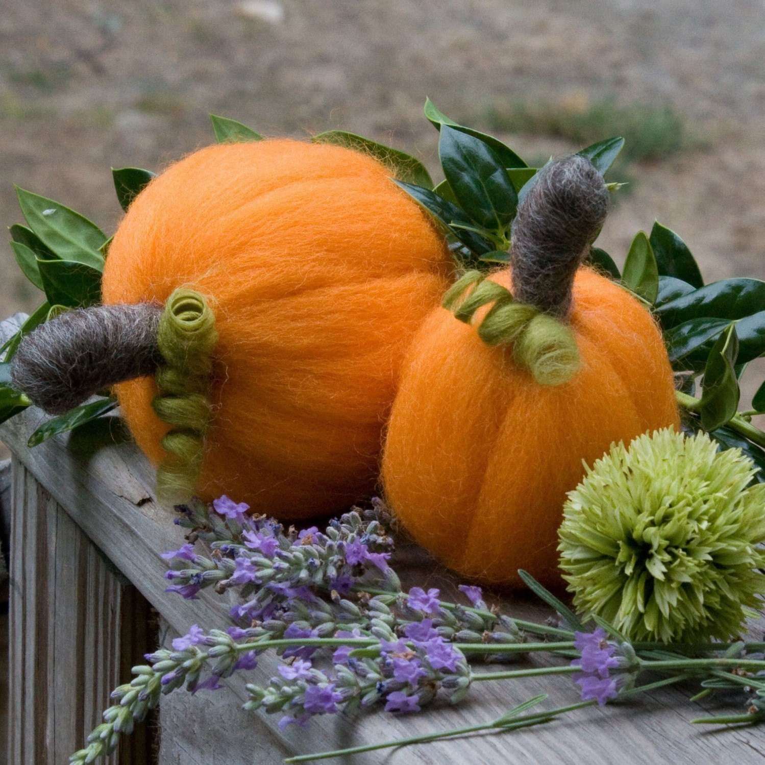 Needle Felted Pumpkin Twin Sculptures
