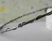 Wrapped Sterling Silver Bangle. Rustic Oxidized Bracelet.