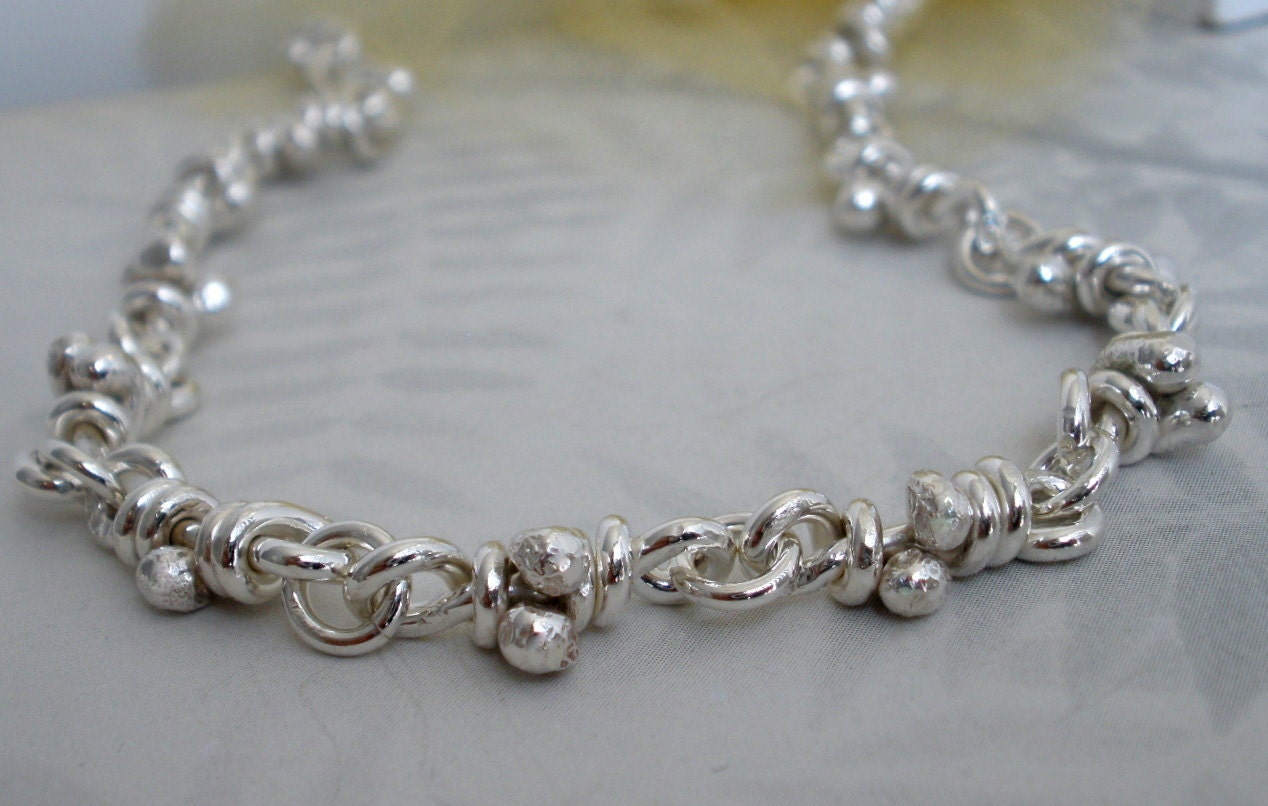 Sterling Silver Knots Necklace. Knot Link. Linked Sturdy Handmade Chain. Rustic Links. 18" -Ra-