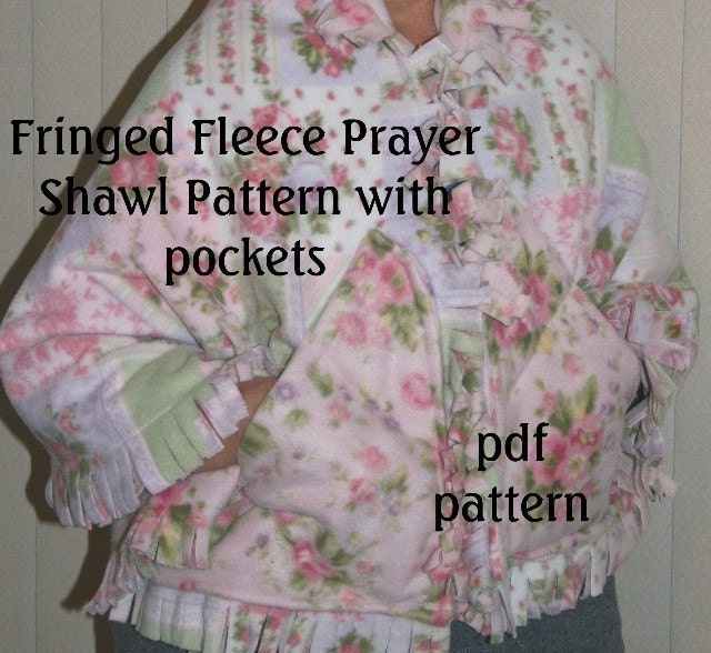Fringed Fleece Prayer Shawl with Pockets pdf by flowergirldesign