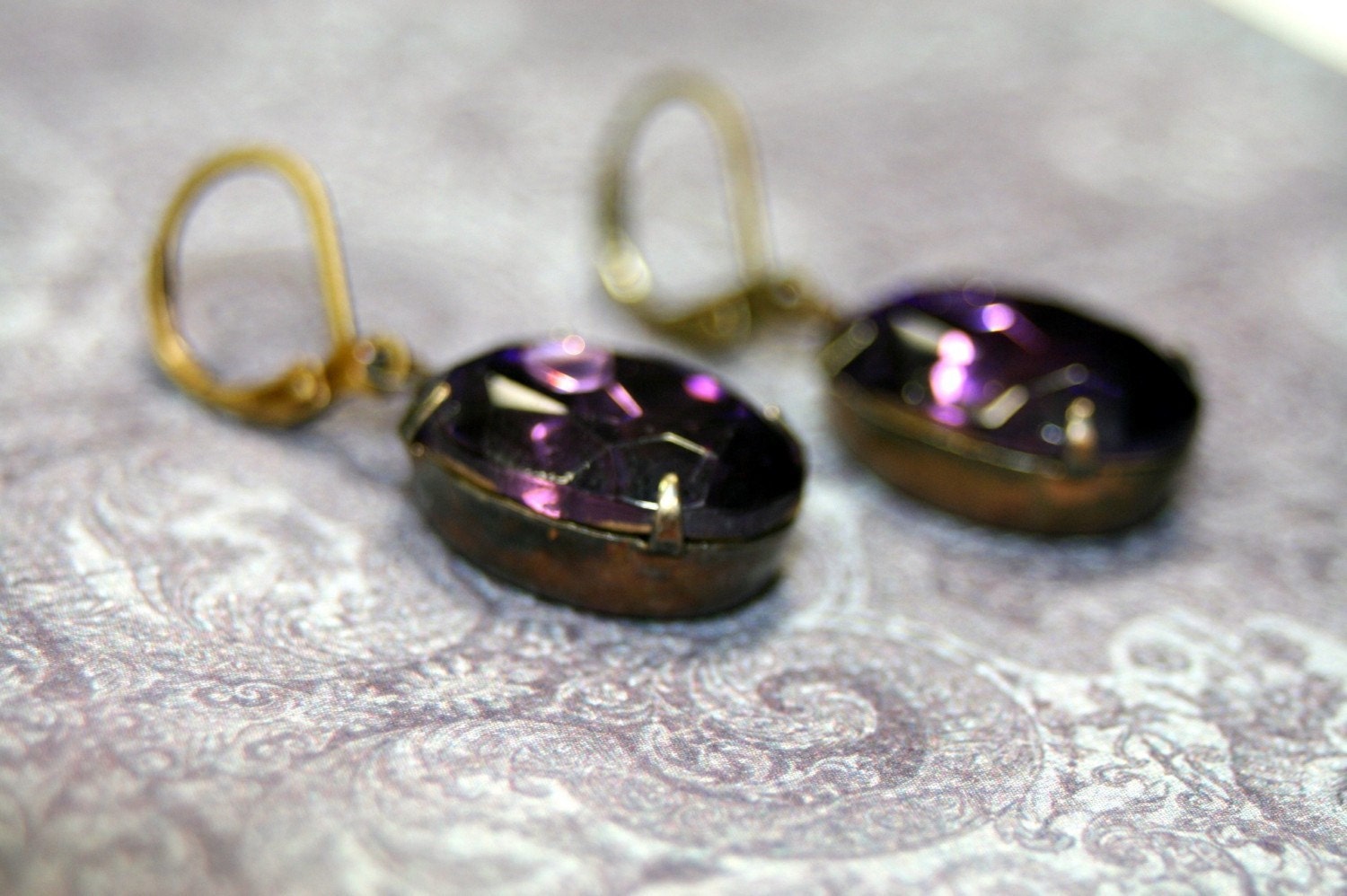 Rare Cardinal Purple Estate Rhinestone Earrings by Twilight Shades