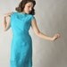 Vintage 1950s Dress // The Robinette Bight Turquoise Blue Wiggle Dress with Soutache
