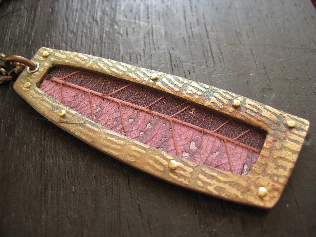 Framed Leaf and Paper Pendant