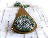 Brass, Glass Seed Bead - Beadwoven Necklace -Green Geode Slice -Beadwoven Jewelry -Jewellery