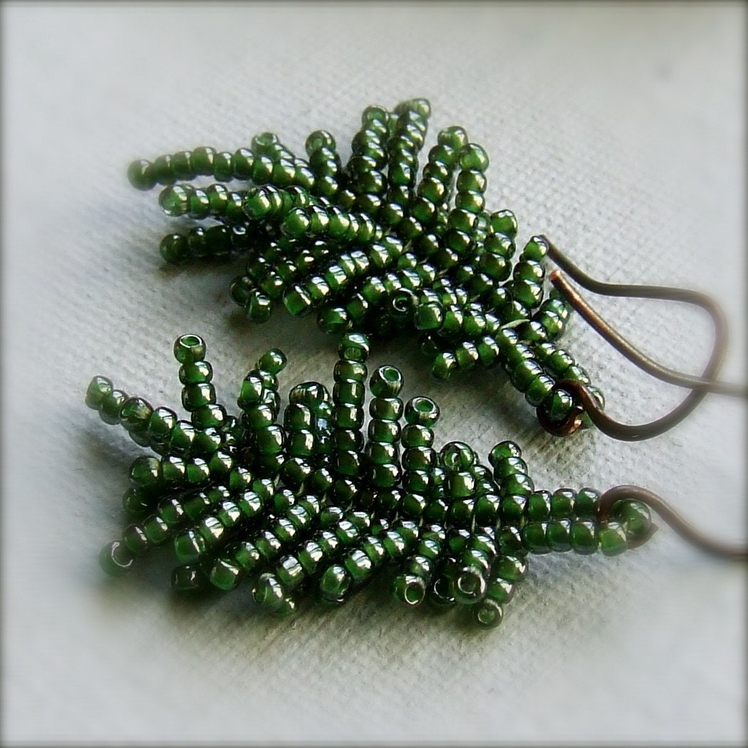 Glass Seed Bead, Copper - Earrings - 'Fern Frond'