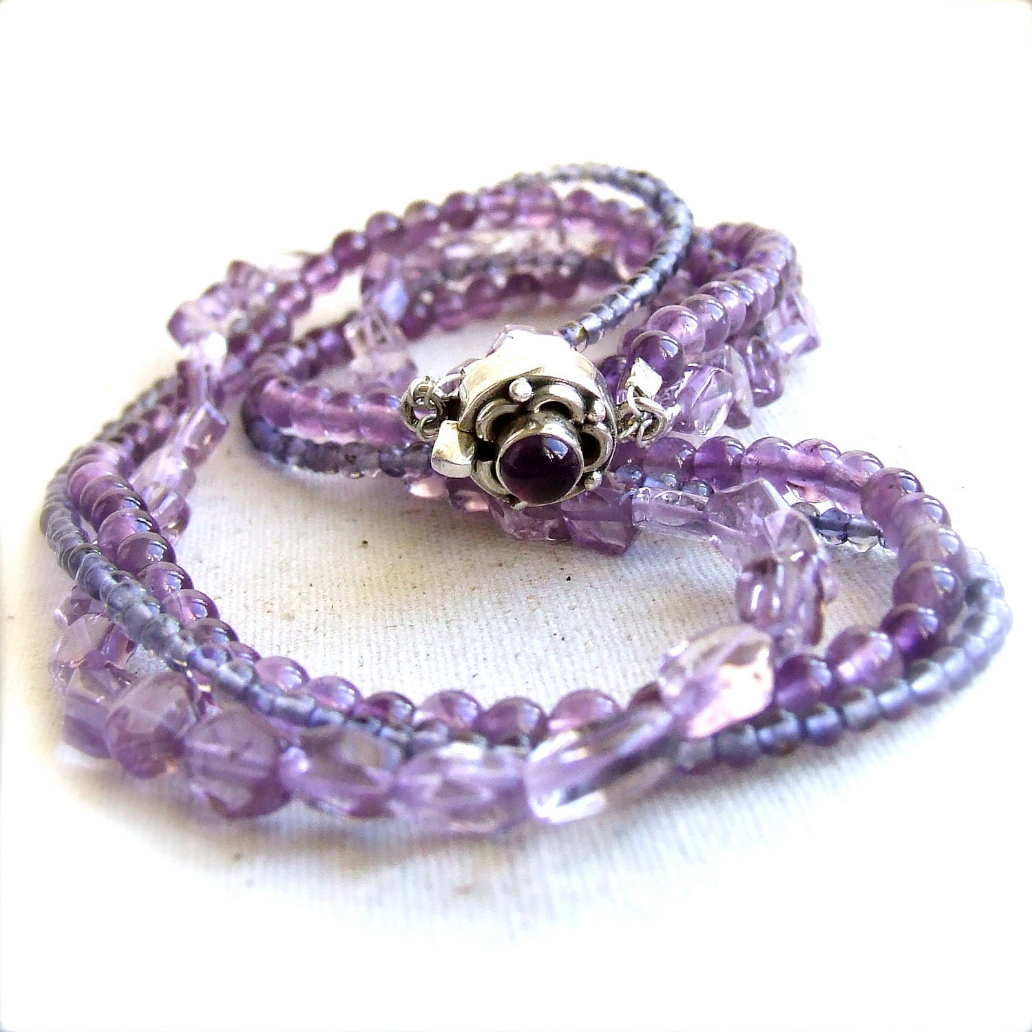Purple Amethyst Beadwork Strand Necklace Sterling Silver Beaded Gemstone Multi-Strand Jewellery