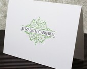 Filigree Name Personalized Stationery Persoalized Stationary Folded Note Cards Set of 10 - Choose Your Color