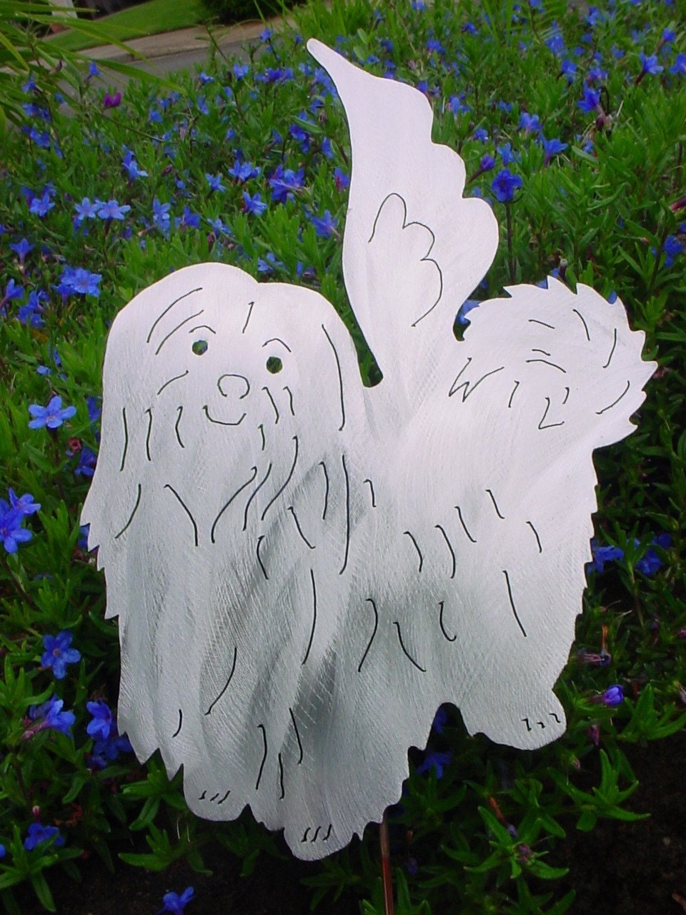 Angel Maltese Metal Yard Art Steel Garden Lawn Stake Plant Spike Ornament Pet Lover Memorial Marker