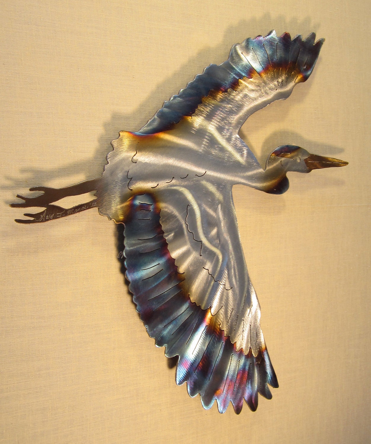 Great Blue Heron Crane Coast Coastal Steel Decor Marine Ocean Lake River Metal Cottage Home Wall Art