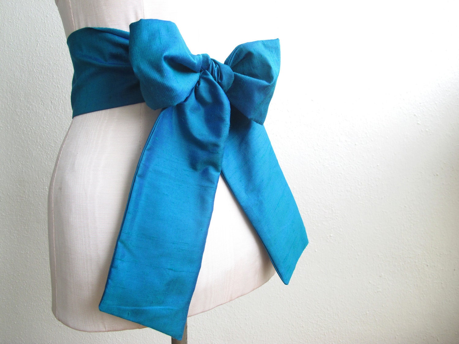Sash Belt in Royal Blue and Emerald Green Deep Jeweled Teal Irridescent Silk Fabric - ready to ship