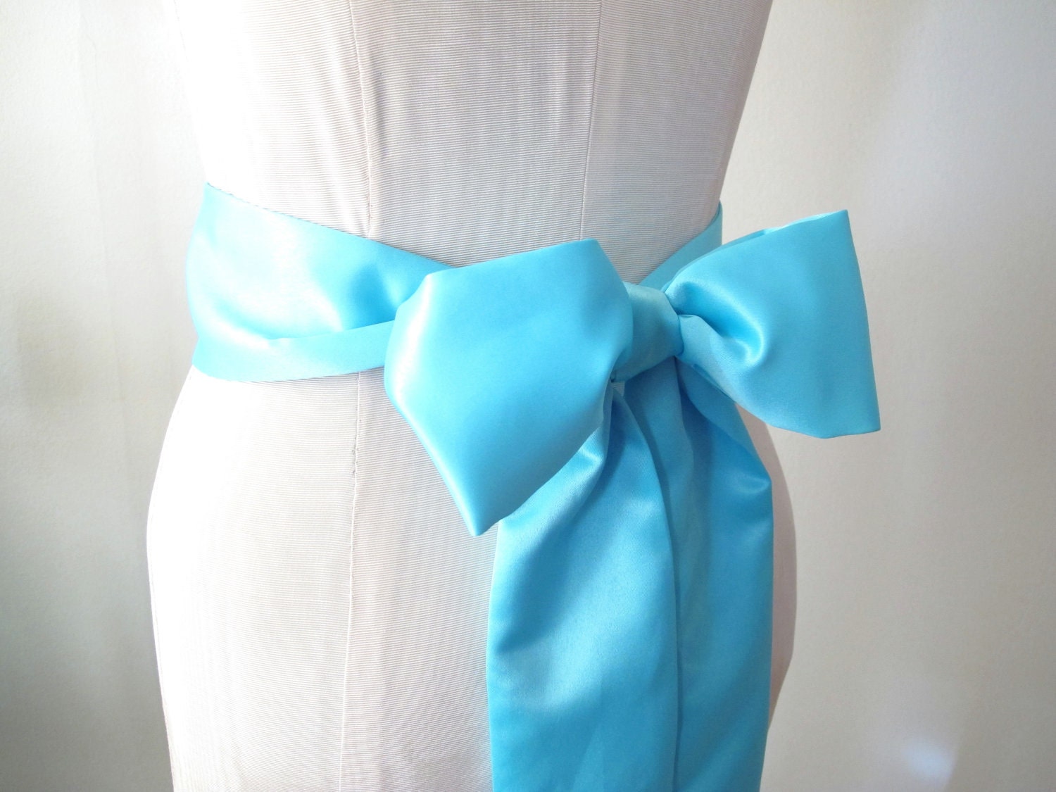 Tiffany Blue Wedding Sash Satin Sash Bow Belt - by ccdoodle on etsy - made to order