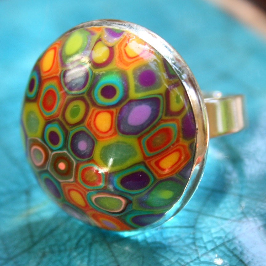 Polymer Clay Adjustable Ring Micro Mosaic