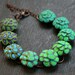 Turquoise Blue Lotus Flower Polymer Clay Copper Bezel Bracelet