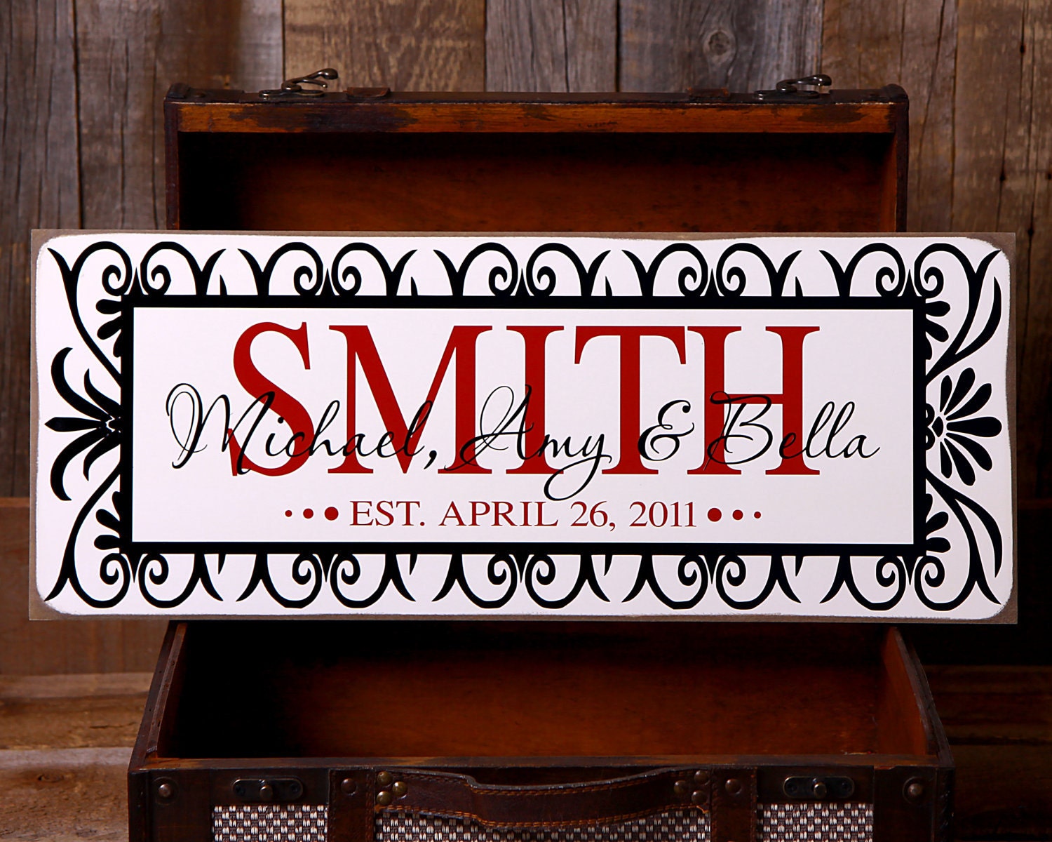 Custom, personalized sign with vinyl - Customize with phrase, family names - HOLIDAY, wedding, anniversary, housewarming gift (BAUER)