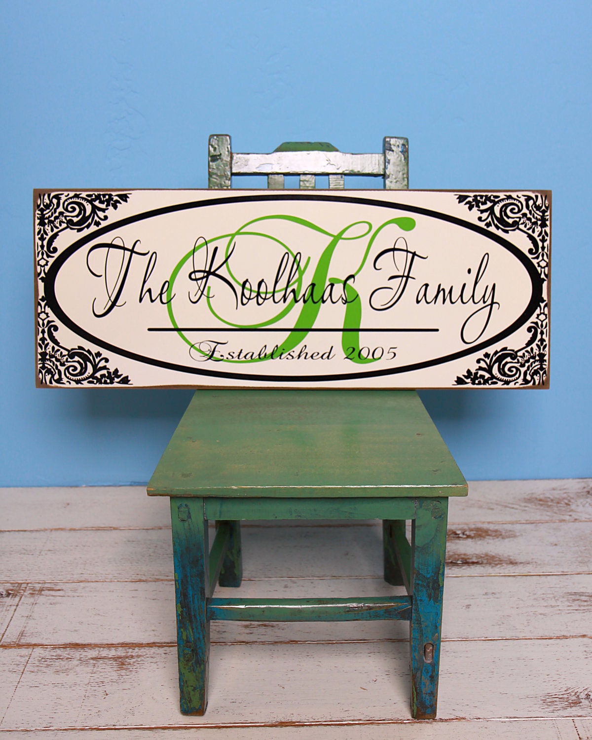 Beautiful personalized wood sign - monogram, border, last name, est. year - wedding, bridal shower, housewarming gift  (PUMMEL)