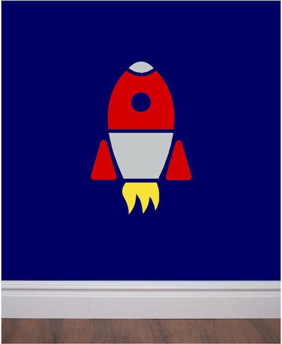 Rocket vinyl wall decal fun spacetheme by defineyourspacevinyl