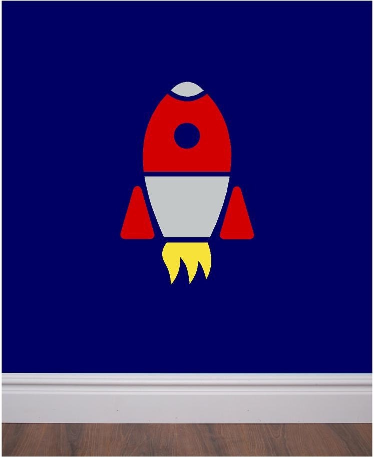 Rocket vinyl wall decal - fun space-theme decor for bedroom, play room, etc.