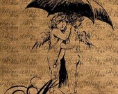Digital Dowbload, No. 1061 Sweet Cherubs in the Rain Image Transfer for Pillows, Tea Towels and Totes