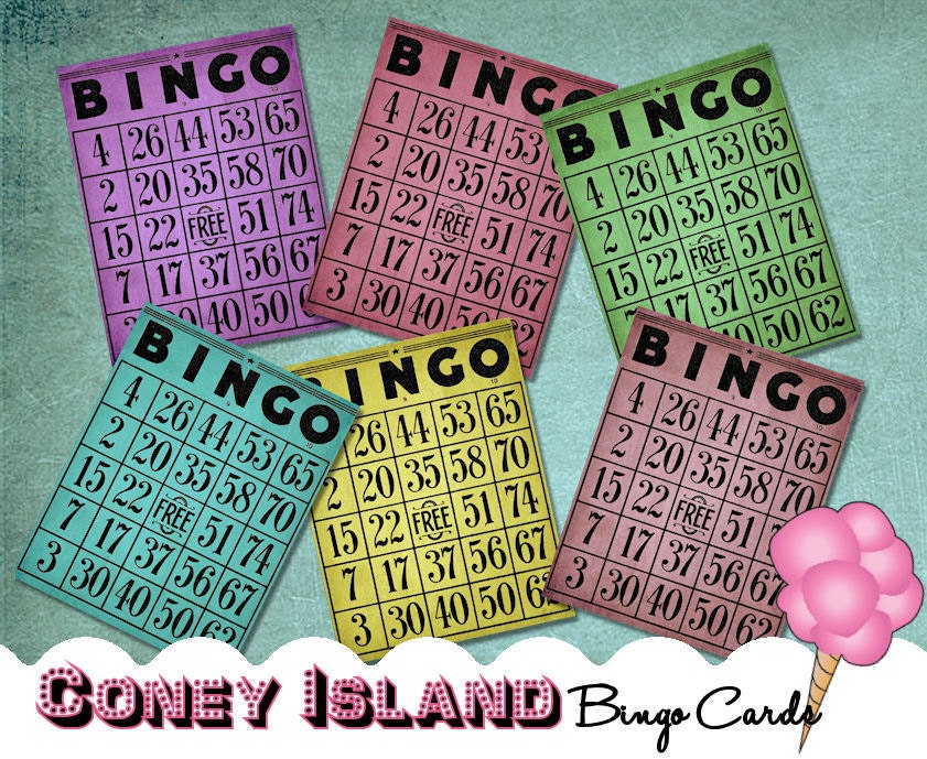 Digital Download, No.  013 Coney Island Bingo Cards Collage Sheet for Gift Tags and Scrapbooking