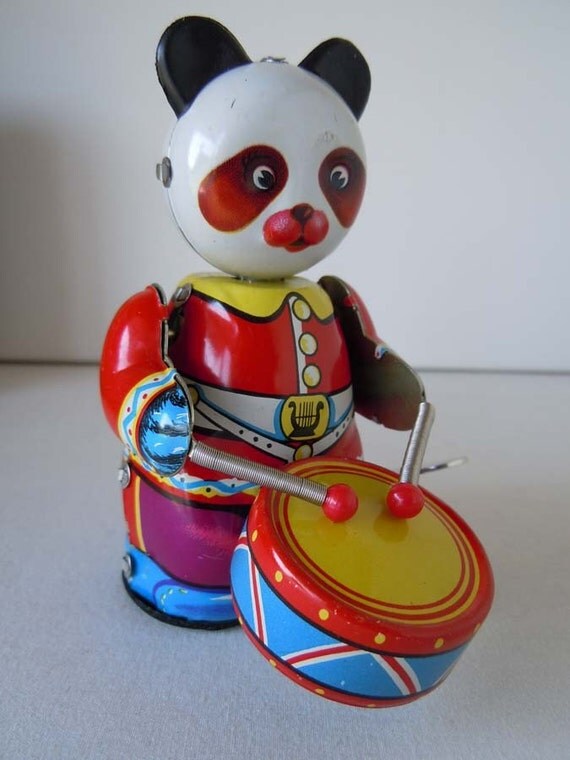 Drumming Panda Bear Turnkey Windup Toy by RecycledWares on Etsy