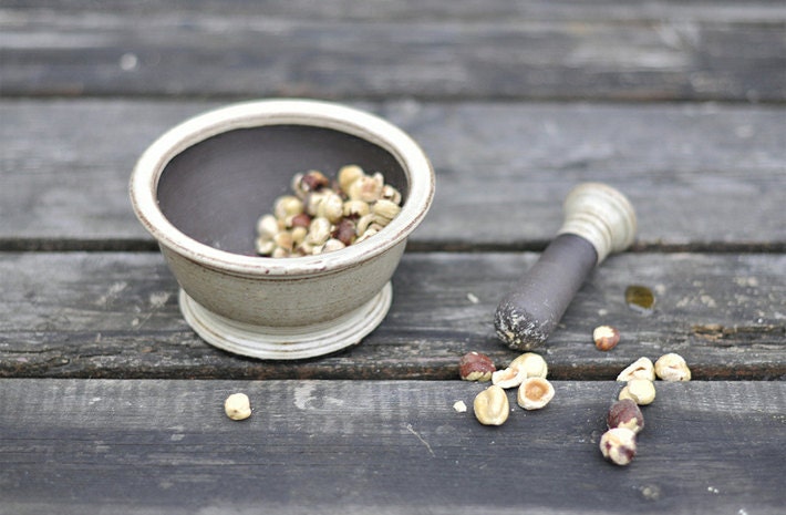 Cream and Brown Mortar and Pestle