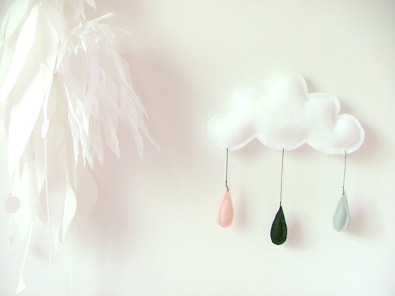 Cloud mobile.... Rain of colors....Pink powder-Black-Gray...drops