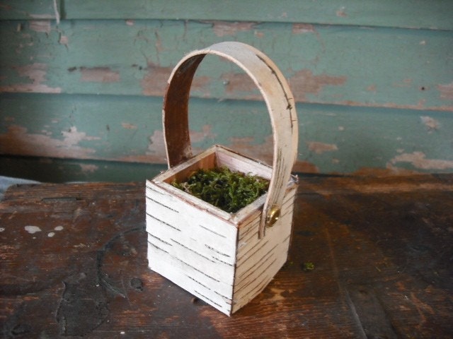Mini birch bark & moss basket for your rustic woodland home or wedding. Makes a nice favor.