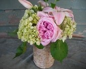 Birch Bark covered glass vase. Made in NH. For your nature, woodland, rustic, eco-friendly wedding.