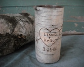 7.75" tall  birch vase customized with your names and date. Perfect for your nature, woodland, rustic wedding centerpieces.