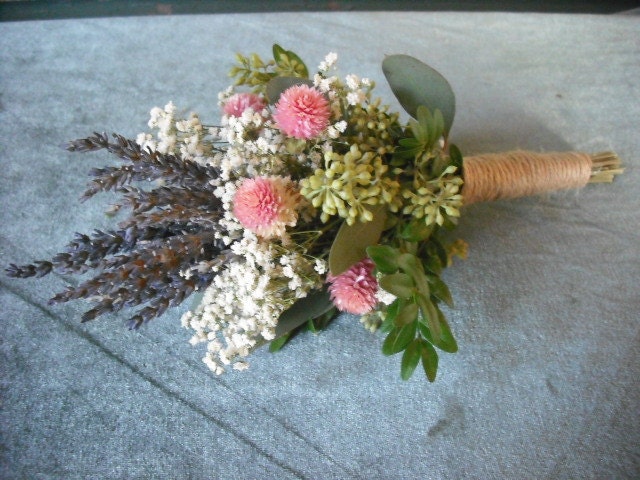 Delicate toss bouquet  featuring Lavender and babies breath. For your woodland, rustic, summer or fall wedding.
