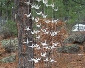 Origami Crane Mobile Vintage Birds on Rustic Frame reclaimed textbooks geekery and nursery decor