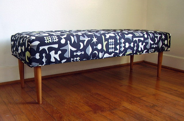 Mid Century Modern Inspired Bench with Matisse Fabric