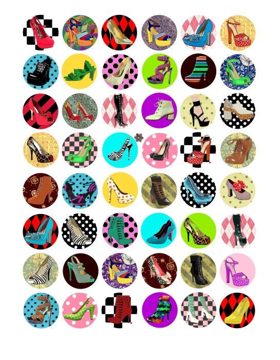 high heel shoes boots clip art stripes polka dot checkers clip art womens fashion Collage sheet 1 INCH circles