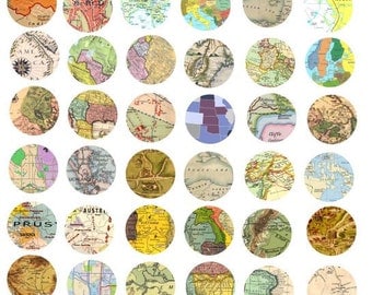 vintage maps from around the world clip art collage sheet 1 INCH circles