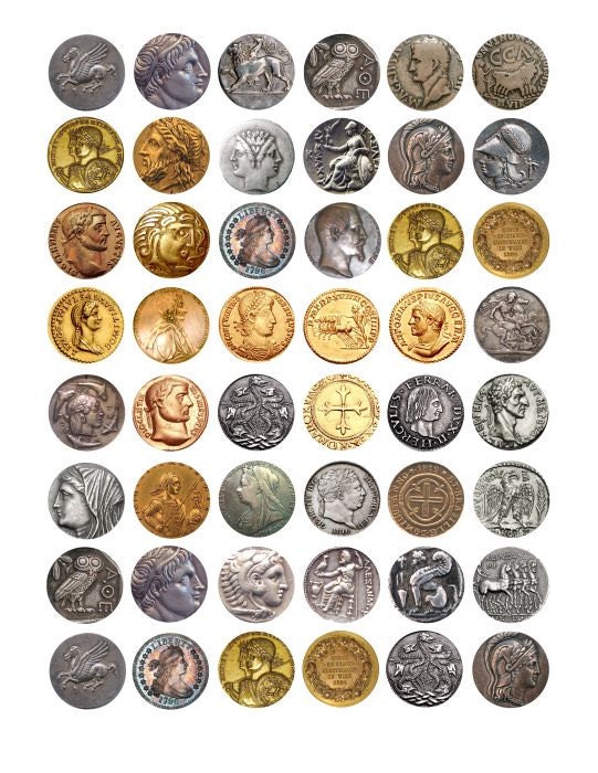 ancient antique coins coin clip art digital download Collage 1 INCH circles