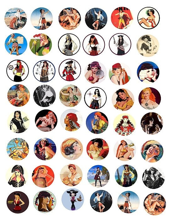 sexy pirate girls pin ups clip art Pirates swash bucklers COLLAGE SHEET 1 INCH circles
