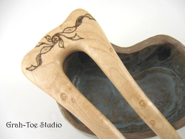 Birdseye Maple Wood Lilli Mermaids tail Hair Fork Wood Burning