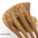 Koa Wood Hair Fork Mini Nefertari Wood Burned FLower with pale pink Crystals Grahtoe Handmade