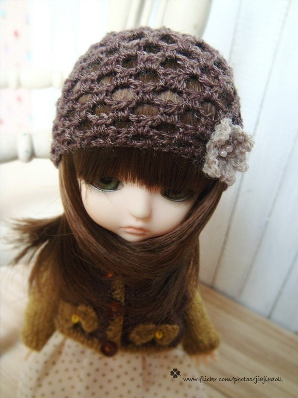 jiajiadoll hand-knitting flower hat in coffee fit lati yellow