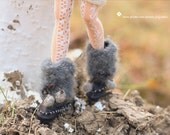 jiajiadoll hand-knitting mohair grey pompom short shoe cover leg warmers fit momoko and blythe