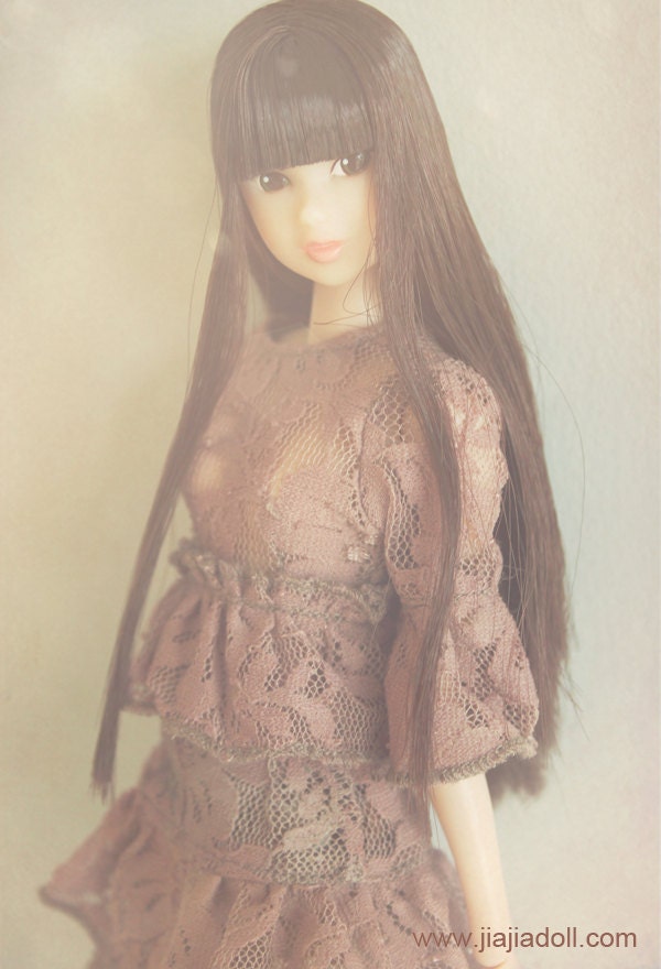Jiajiadoll- cameo brown lace dress top fits Momoko Or Misaki