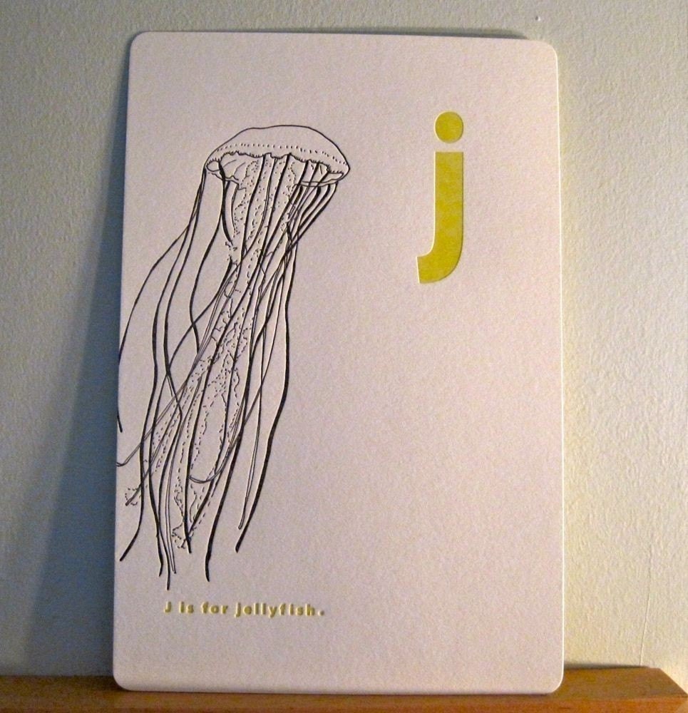 letterpress j is for JELLYFISH