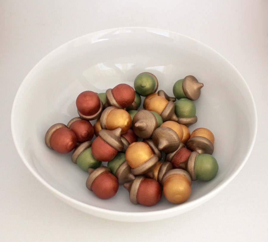 Autumn Acorns, Bowl Fillers, Painted Wooden Acorns, Fall Wedding Decor, set of 30 - Ready to Ship - TheBakersDaughter