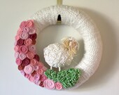 Nursery Lamb Wreath, Pink and White, 14 inch size - MADE TO ORDER